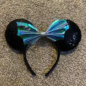 Disney Black Sequin Ears with Iridescent Bow Headband